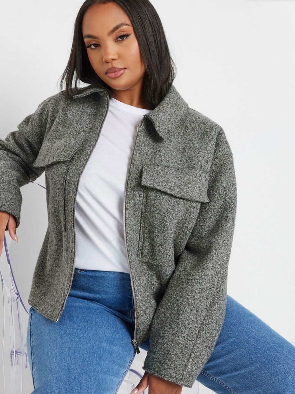 Classic Grey Boucle Jacket - Women
